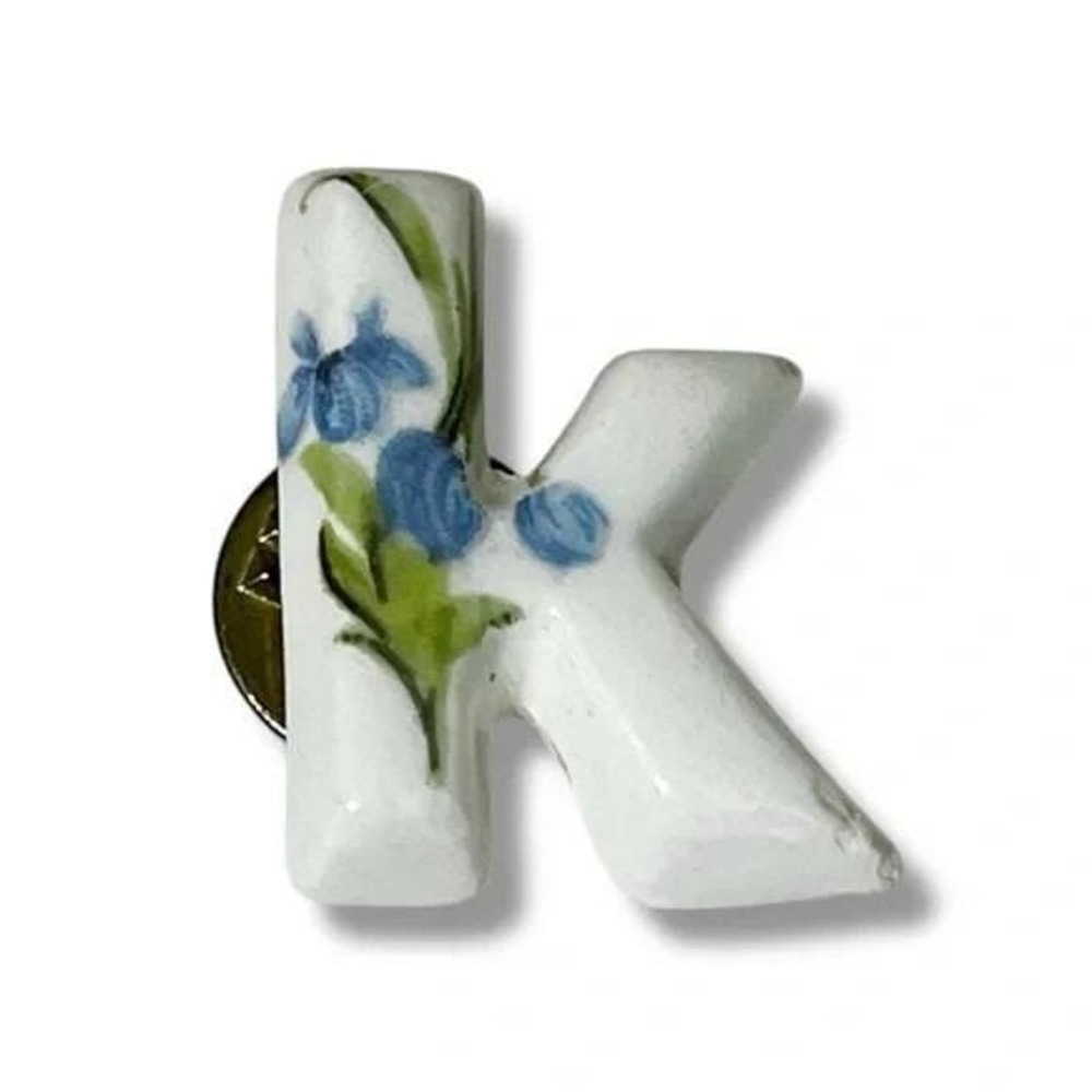 Ceramic Floral K Vintage Lapel Vest Hat Pin A8